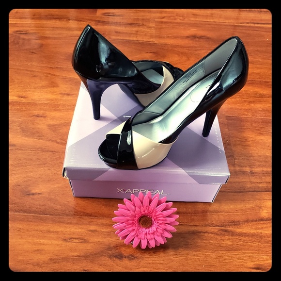 Xappeal Shoes - New Black/Cream Peep Toe Classic Xappeal Pumps